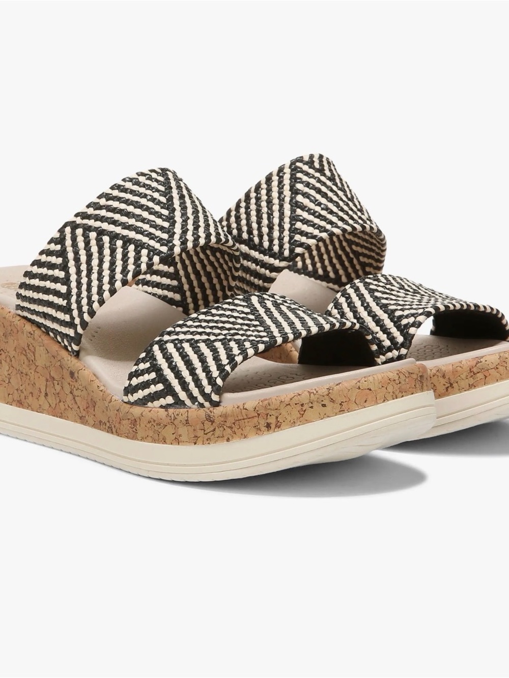 LifeStride BZees Airstep Black & White Woven Cork Wedge Sandals NWT